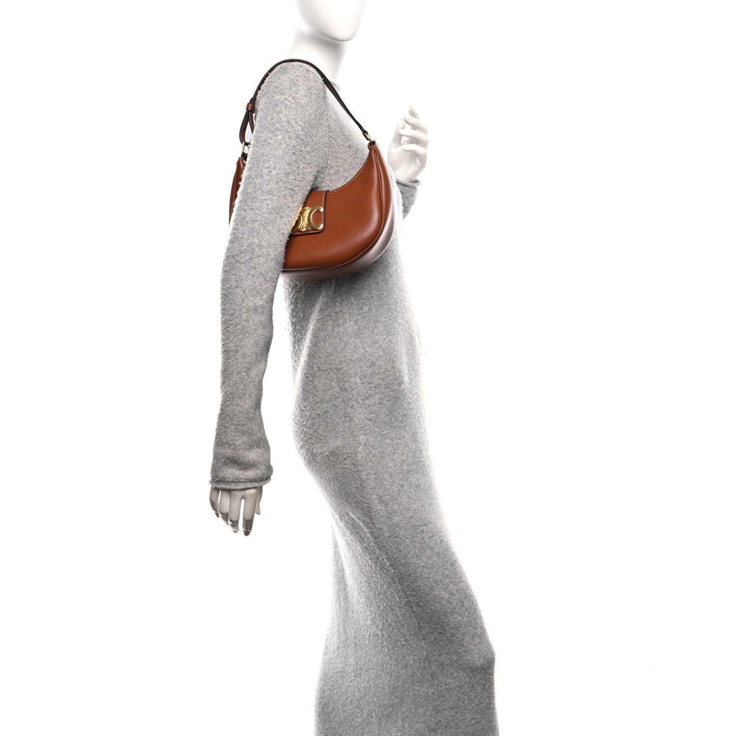 Celine Smooth Calfskin Medium Strap Ava Triomphe Shoulder Bag Tan 2 of 10