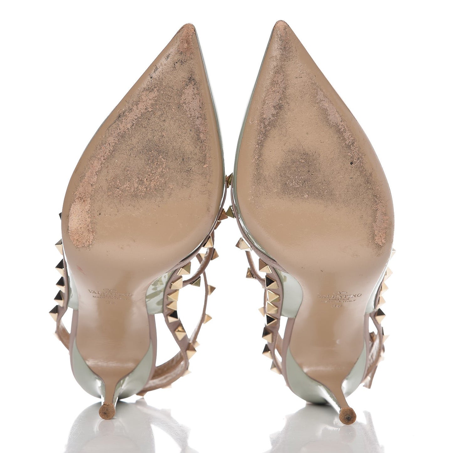Patent Nappa Rockstud Ankle Strap 100mm Pumps 38 Green Tea Sorbet Poudre