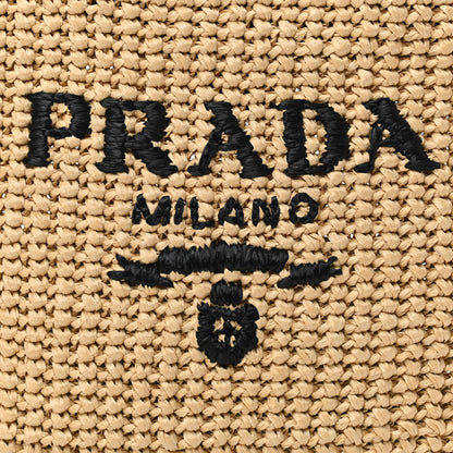 Prada Yarn Raffia Effect Crochet Embroidered Small Logo Tote Naturale 7 of 9