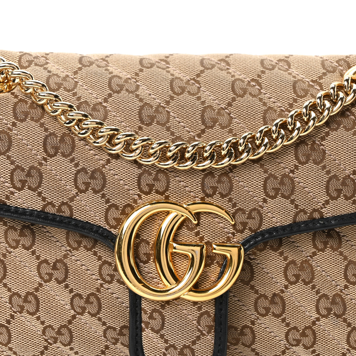 Gucci Monogram Matelasse Diagonal Small GG Marmont Shoulder Bag Beige Black 8 of 10