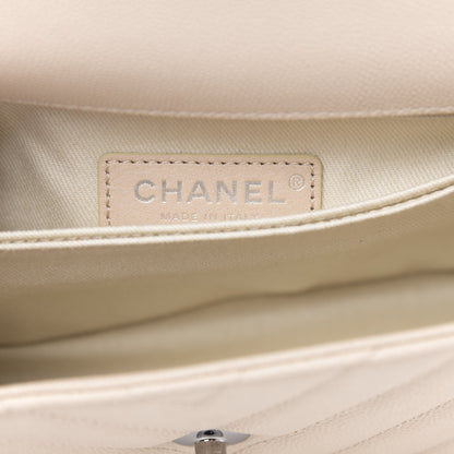 Chanel Caviar Chevron Quilted Mini Coco Handle Flap Beige 6 of 11