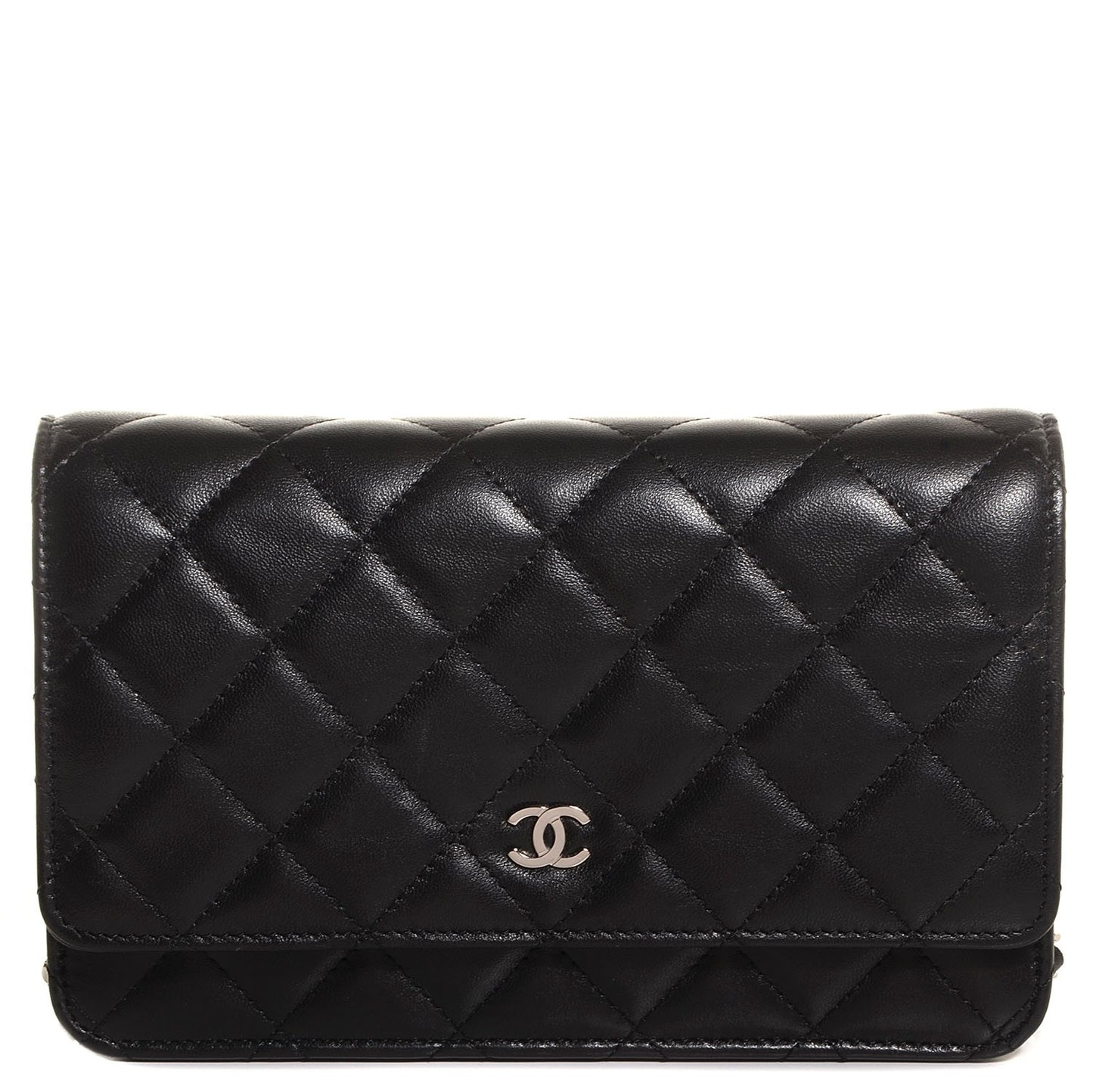 Lambskin Quilted Wallet On Chain WOC Black