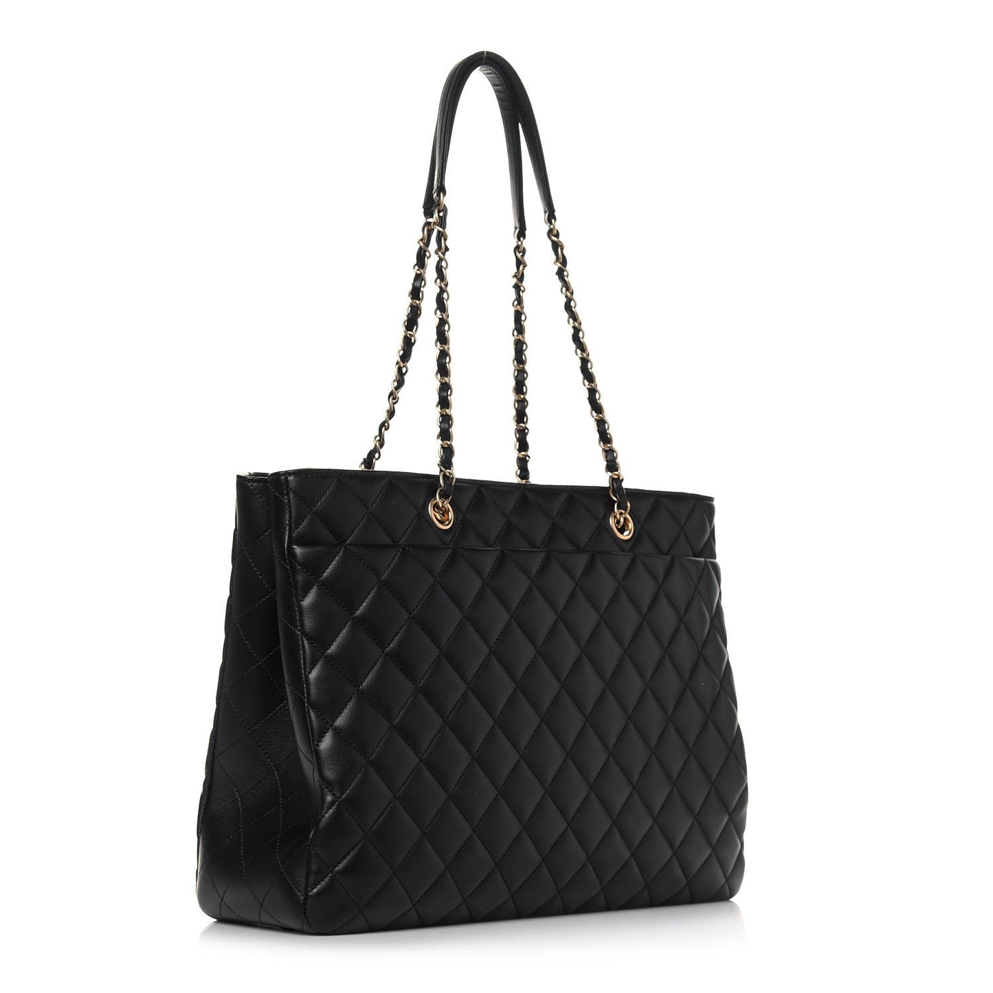 Calfskin Quilted Large Classic Shopping Tote Black