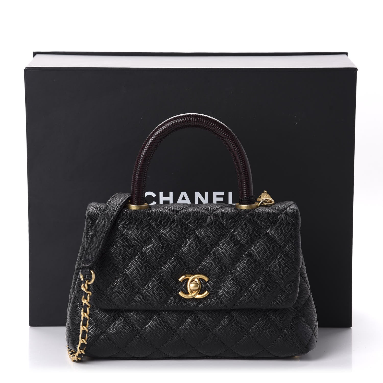 Chanel Caviar Lizard Embossed Quilted Mini Coco Handle Flap Black 10 of 10