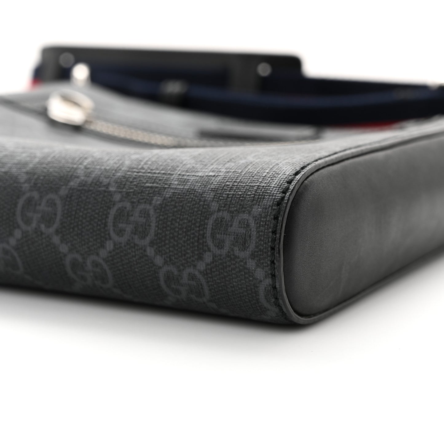 GG Supreme Monogram Web Small Flat Messenger Bag Black Grey