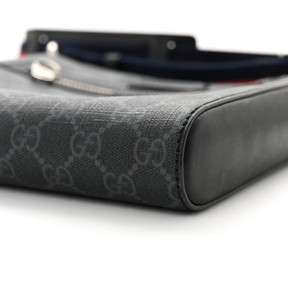 Gucci GG Supreme Monogram Web Small Flat Messenger Bag Black Grey 10 of 11