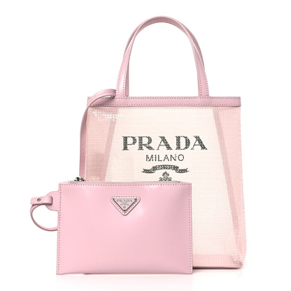 Prada Sequin Mesh Small Tote Bag Pink 1 of 12