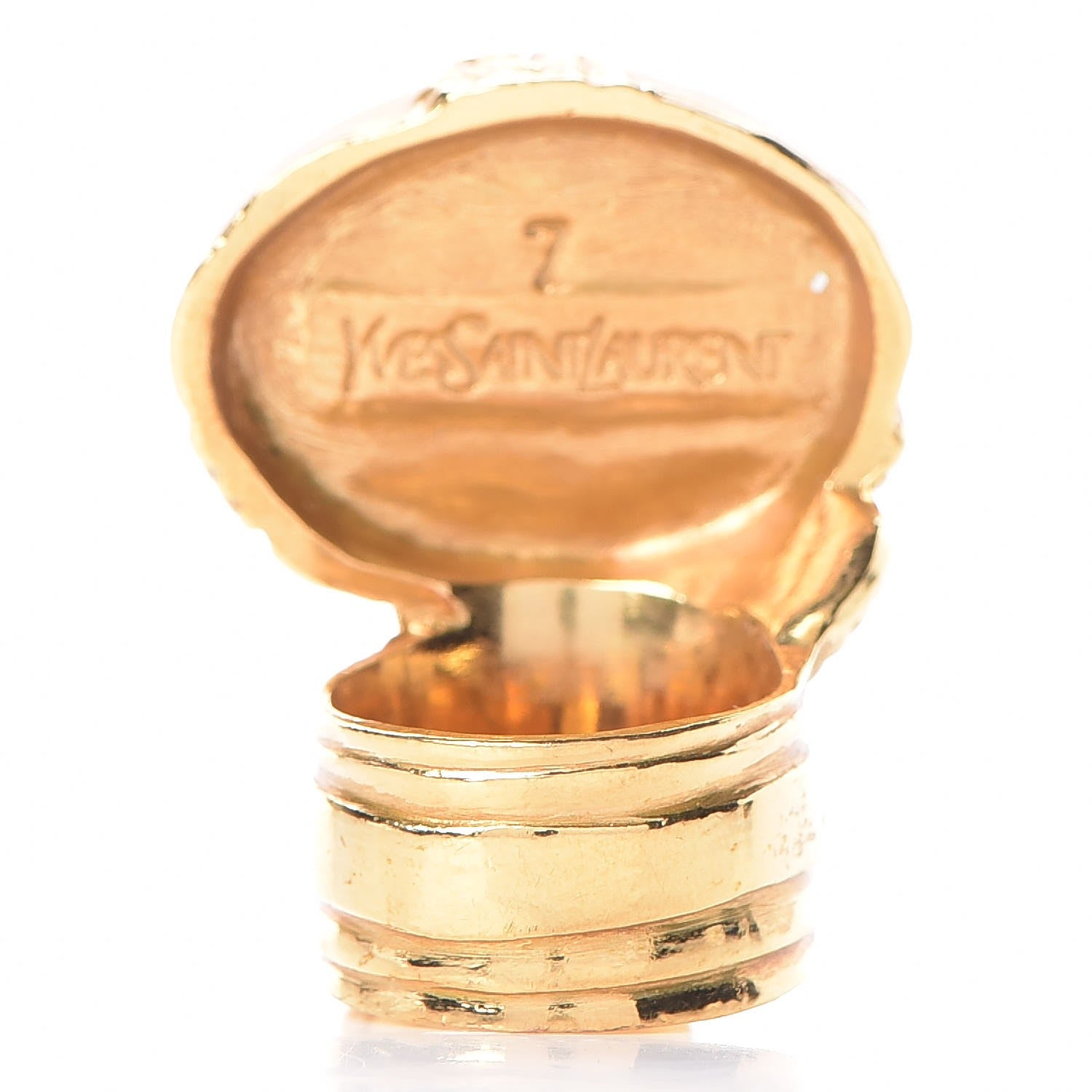 Saint Laurent Glass Cabochon Arty Ovale Ring 7 Gold Turquoise 4 of 6