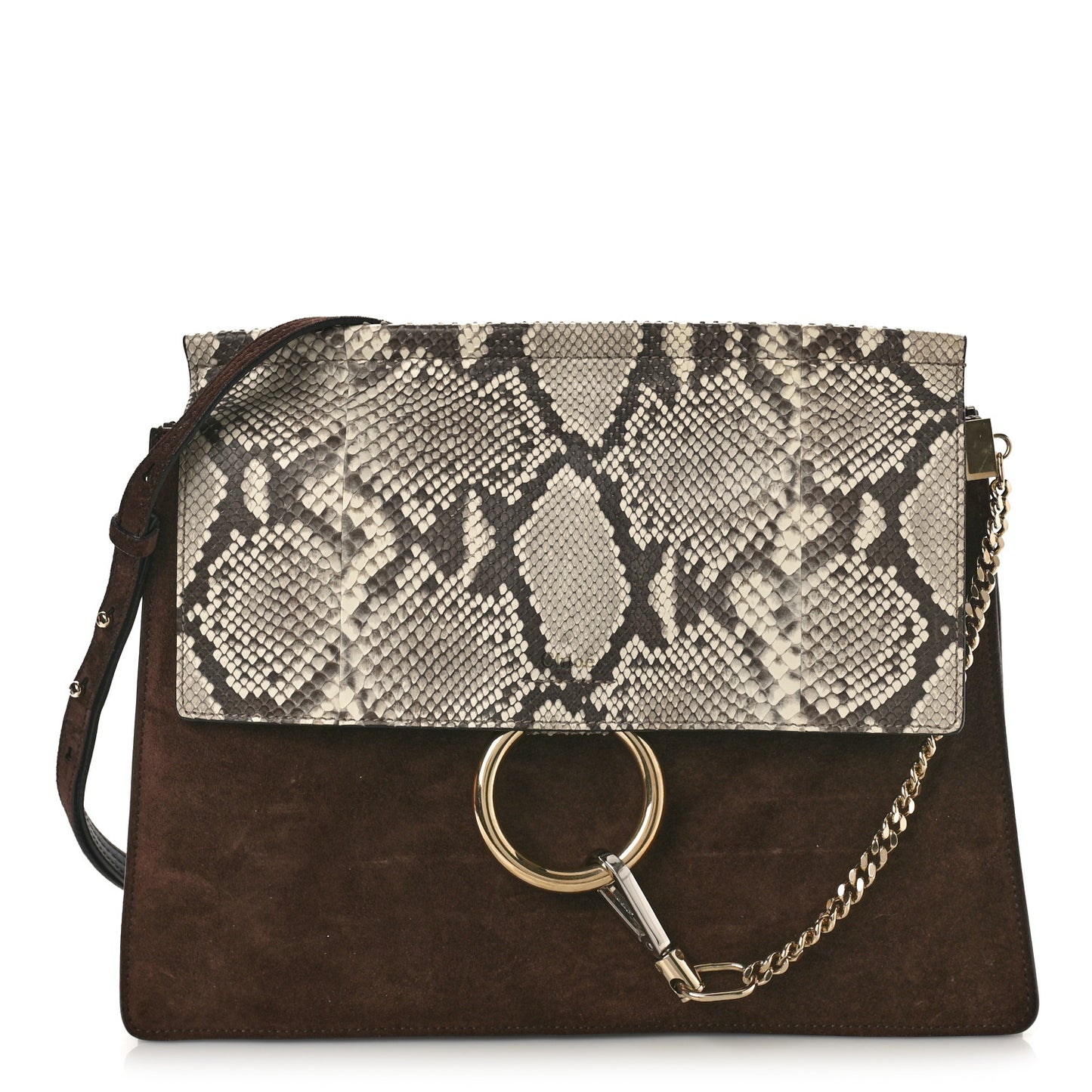 Snakeskin Suede Medium Faye Shoulder Bag Moka