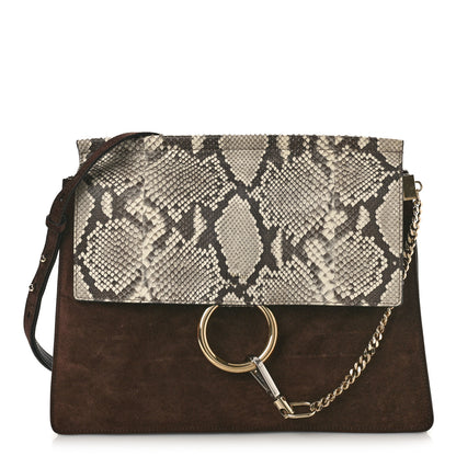 Chloe Snakeskin Suede Medium Faye Shoulder Bag Moka 1 of 10