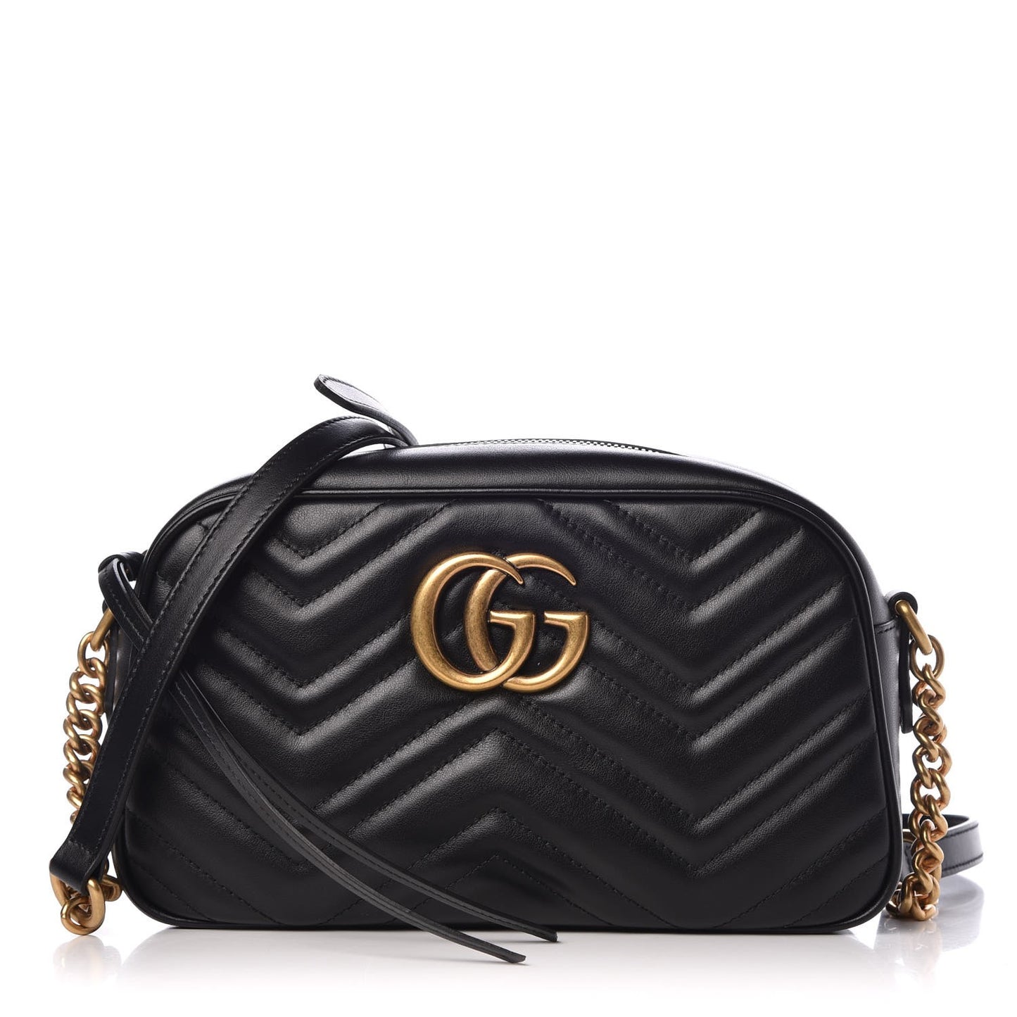 Calfskin Matelasse Small GG Marmont Chain Shoulder Bag Black