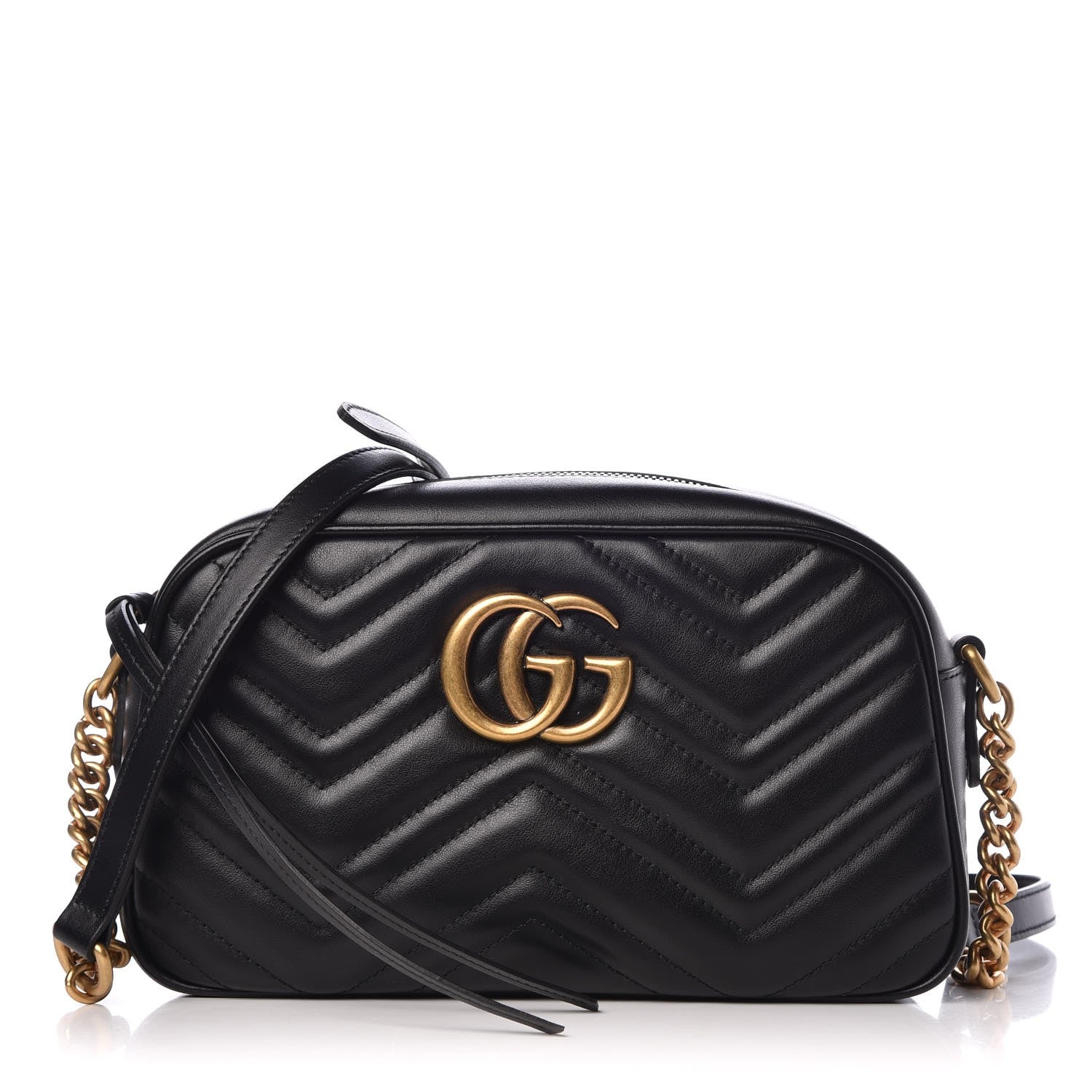 Gucci Calfskin Matelasse Small GG Marmont Chain Shoulder Bag Black 1 of 7