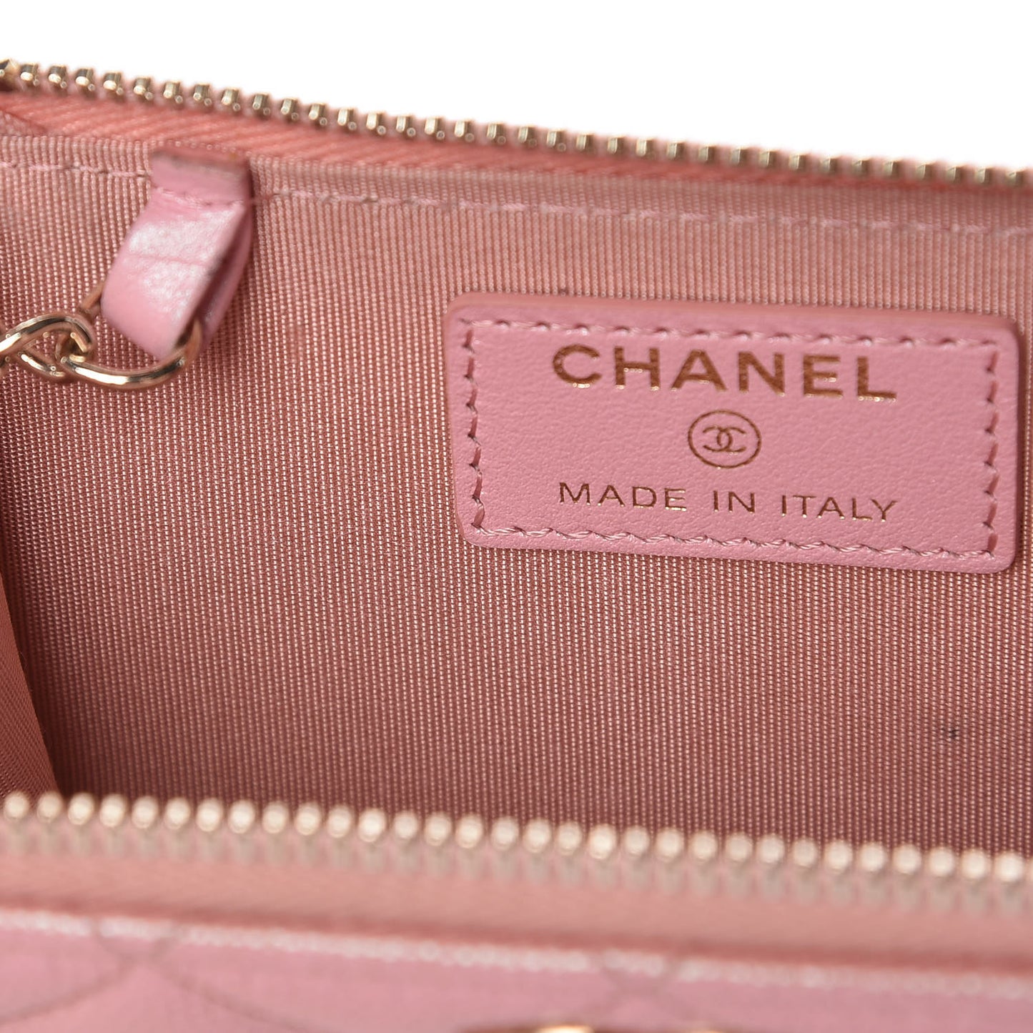 Iridescent Caviar Quilted Zipped Key Holder Case Rose Pink