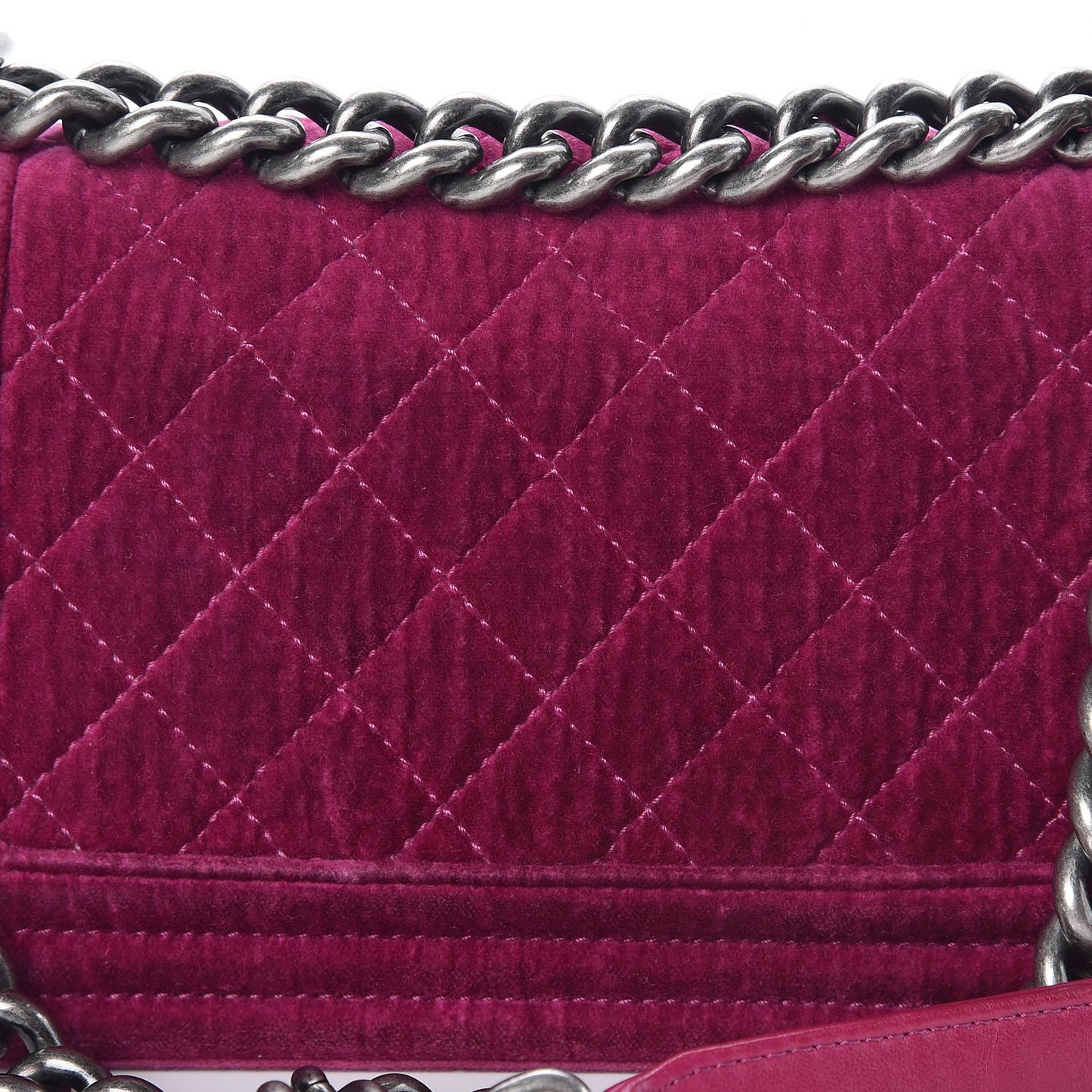 Velvet Quilted Small Boy Flap Fuchsia