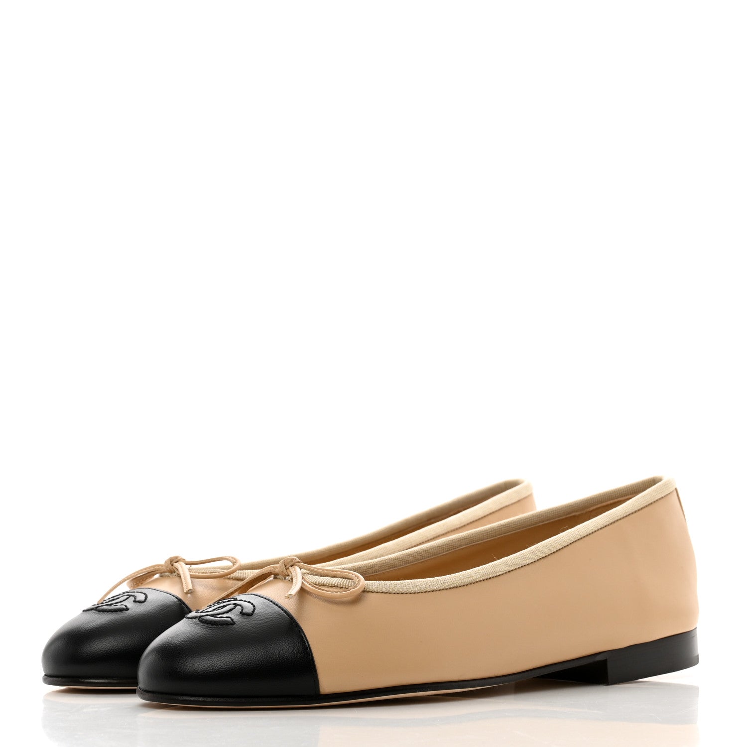 Chanel Lambskin Cap Toe CC Ballerina Flats 38 Beige Black 3 of 9