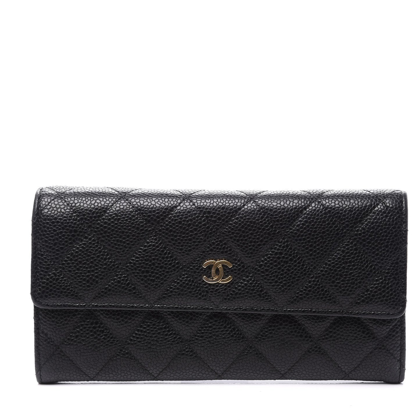 Caviar Quilted Large Gusset Flap Wallet Black