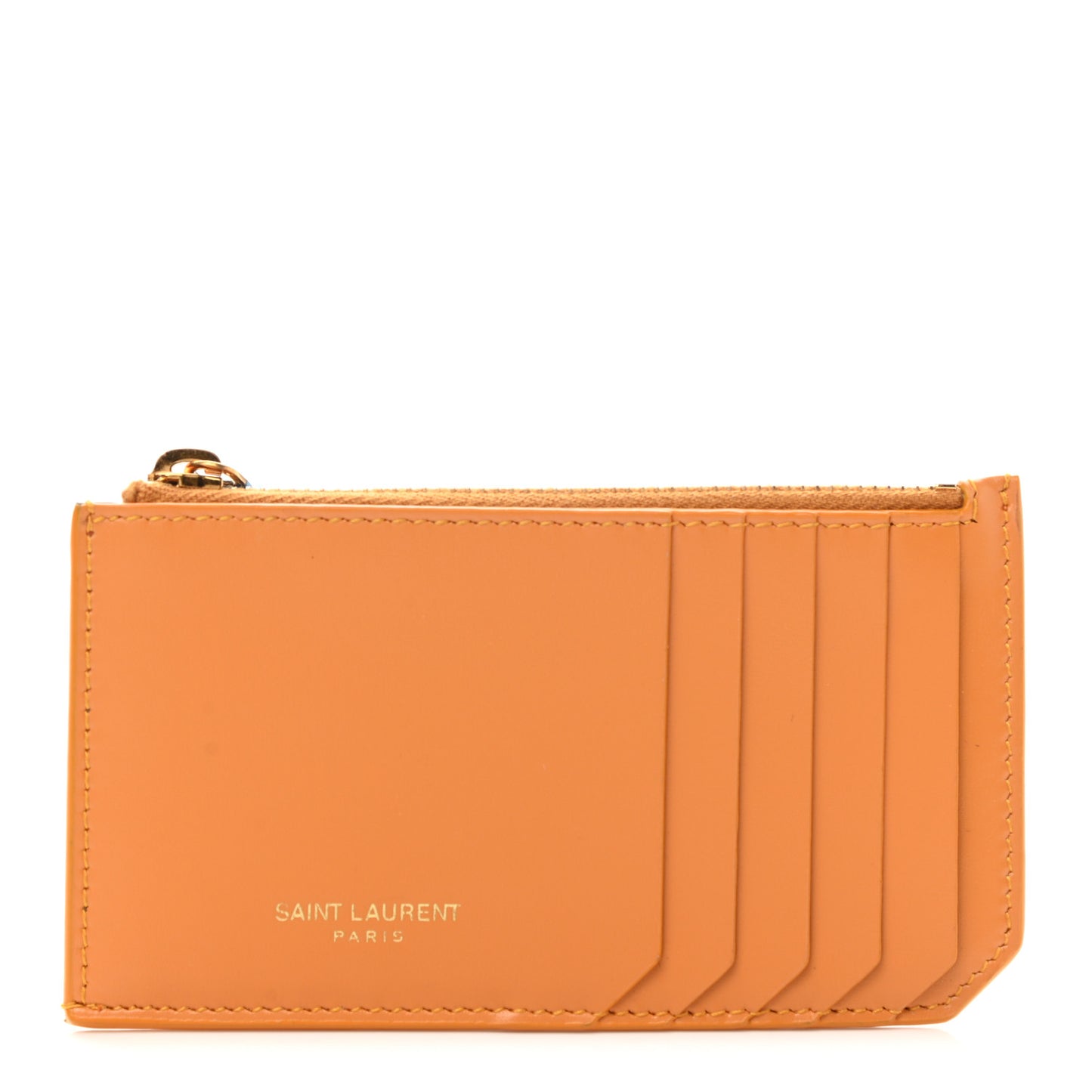 Calfskin 5 Fragments Zip Pouch Card Holder Senape Yellow