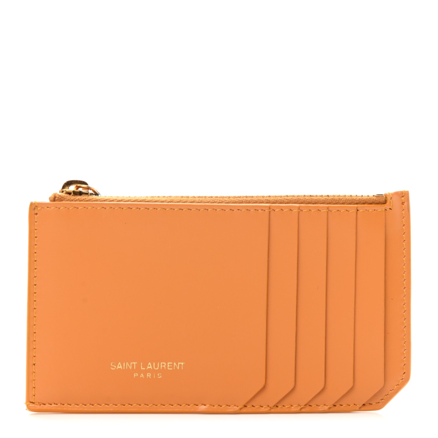 Saint Laurent Calfskin 5 Fragments Zip Pouch Card Holder Senape Yellow 1 of 6