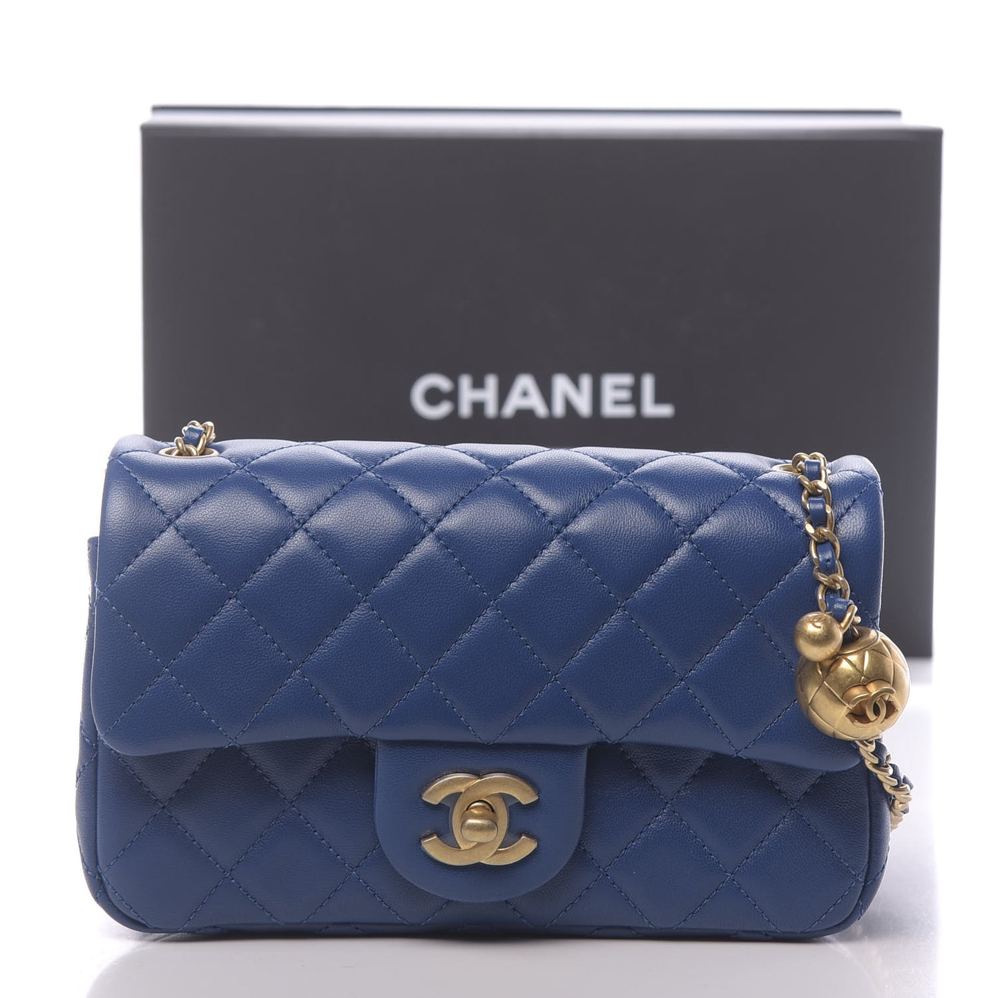 Lambskin Quilted Mini Rectangular Pearl Crush Flap Blue