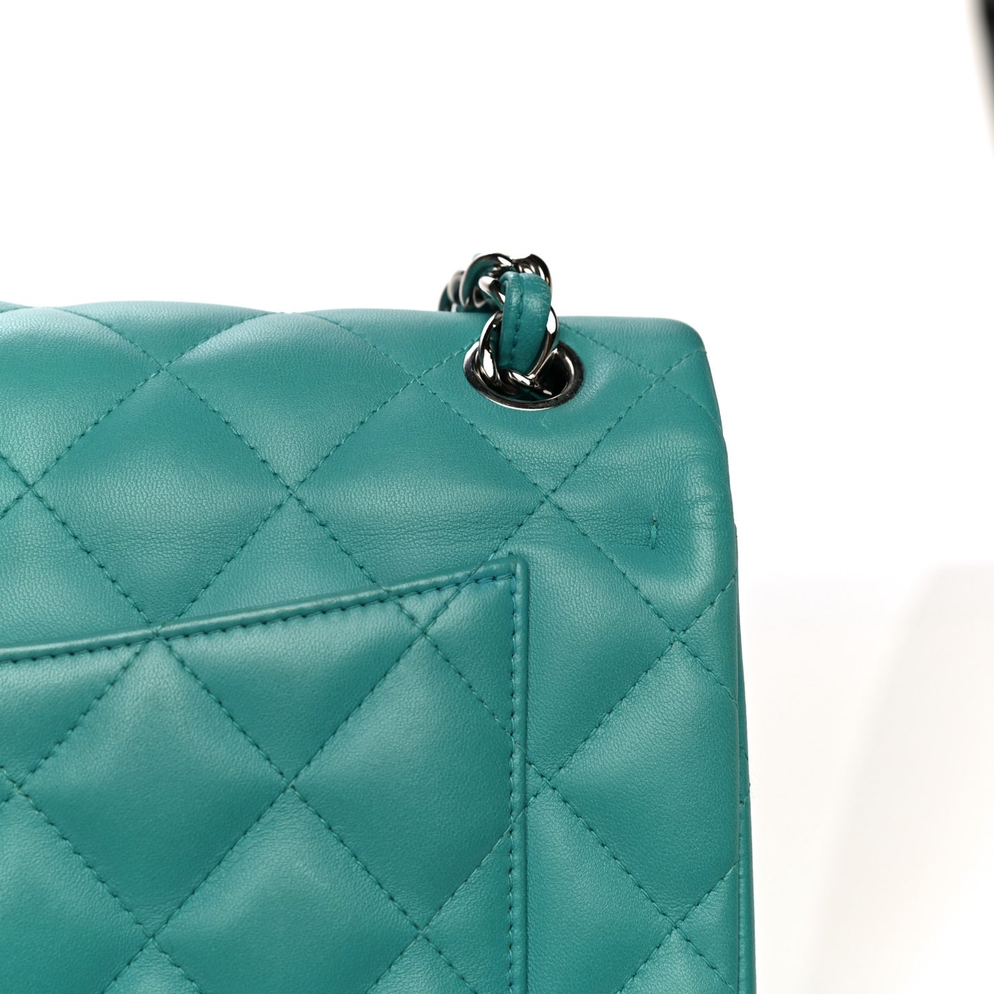 Lambskin Quilted Jumbo Double Flap Turquoise
