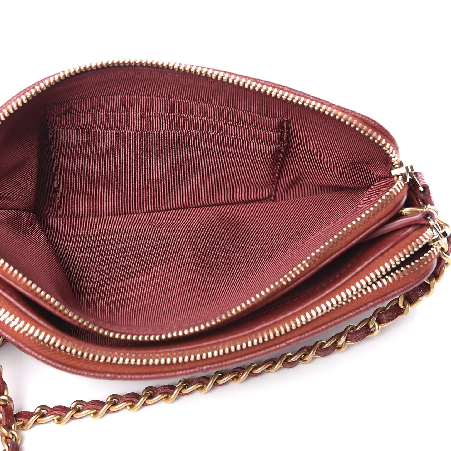 Iridescent Caviar Quilted Small Clutch With Chain Red