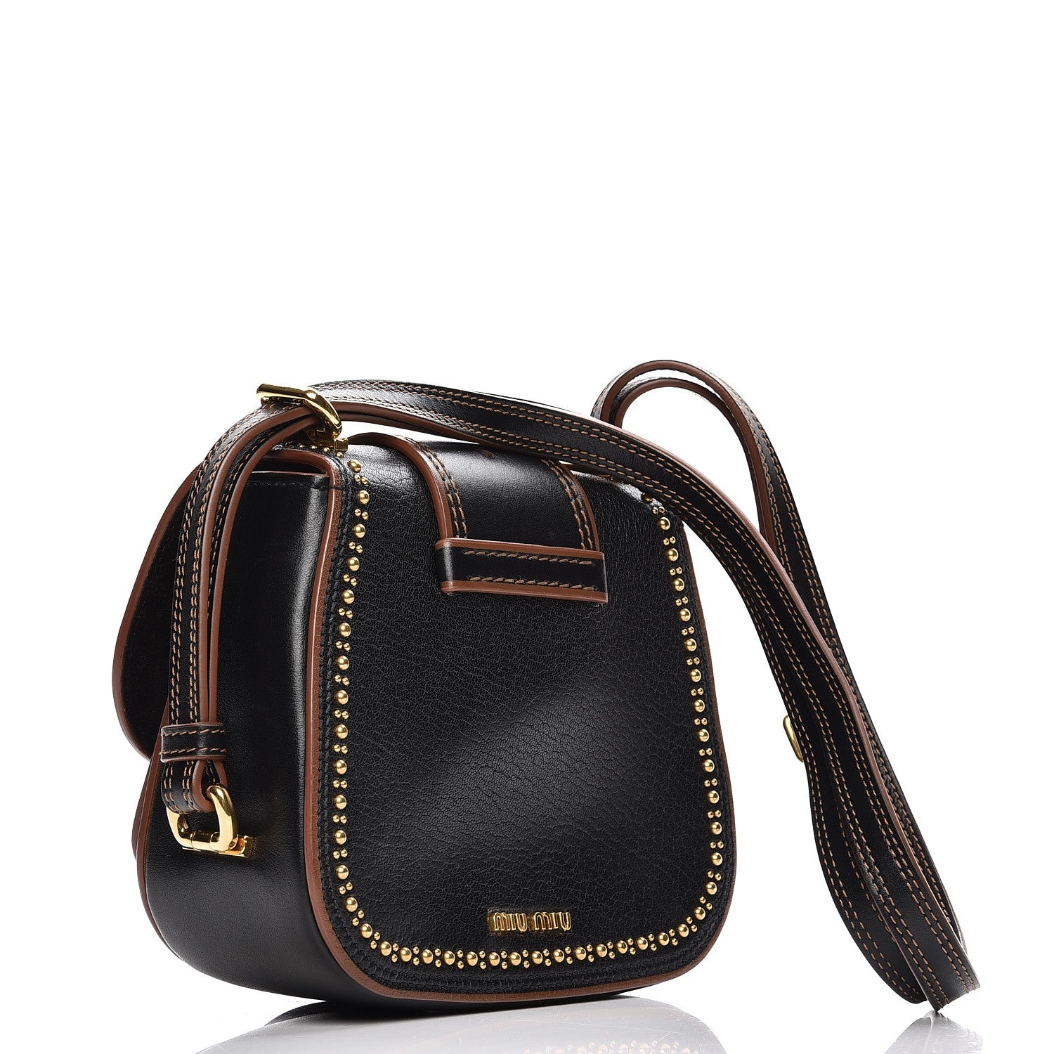 Miu Miu Studded Goatskin Jewel Buckle Dahlia Shoulder Bag Nero Black 3 of 8