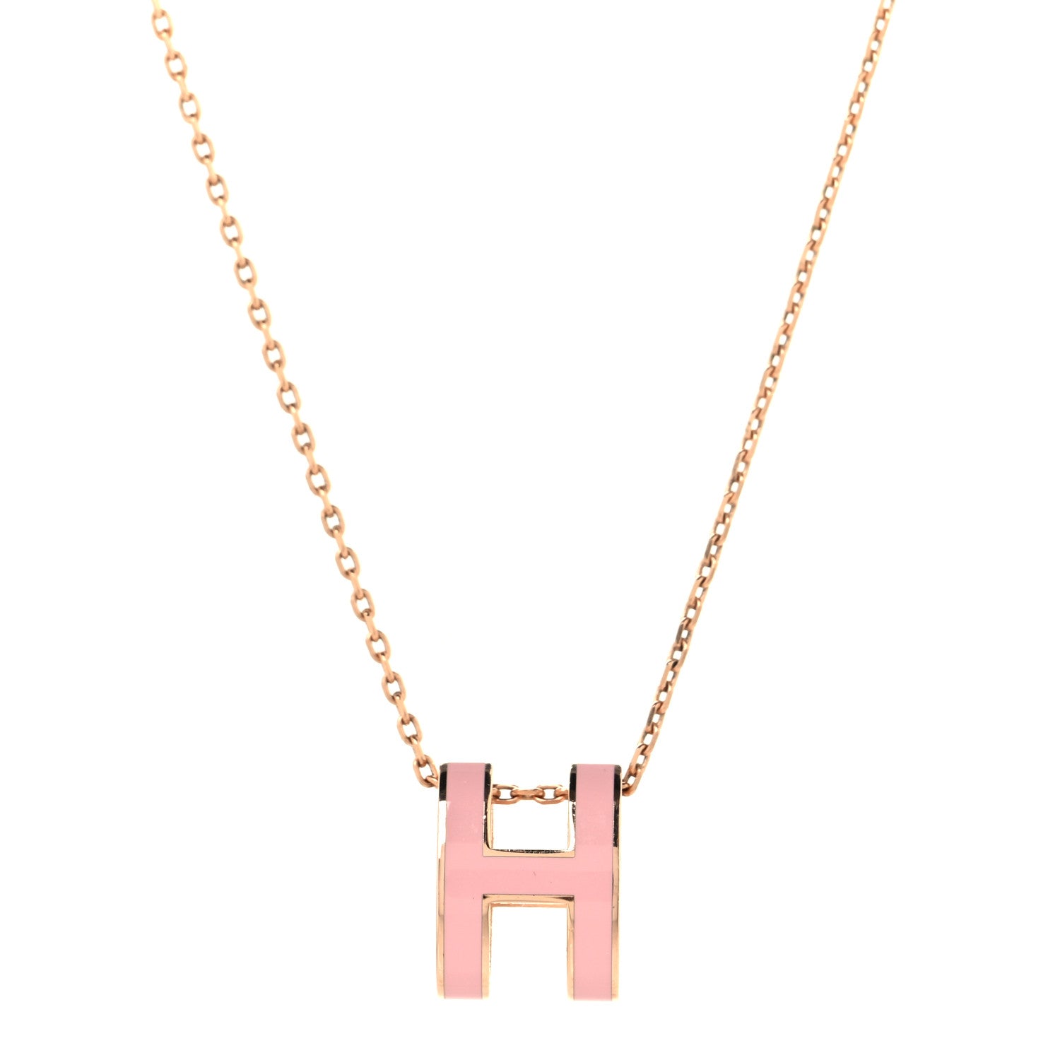 Hermes Lacquered Gold Pop H Pendant Necklace Rose Dragee 1 of 6