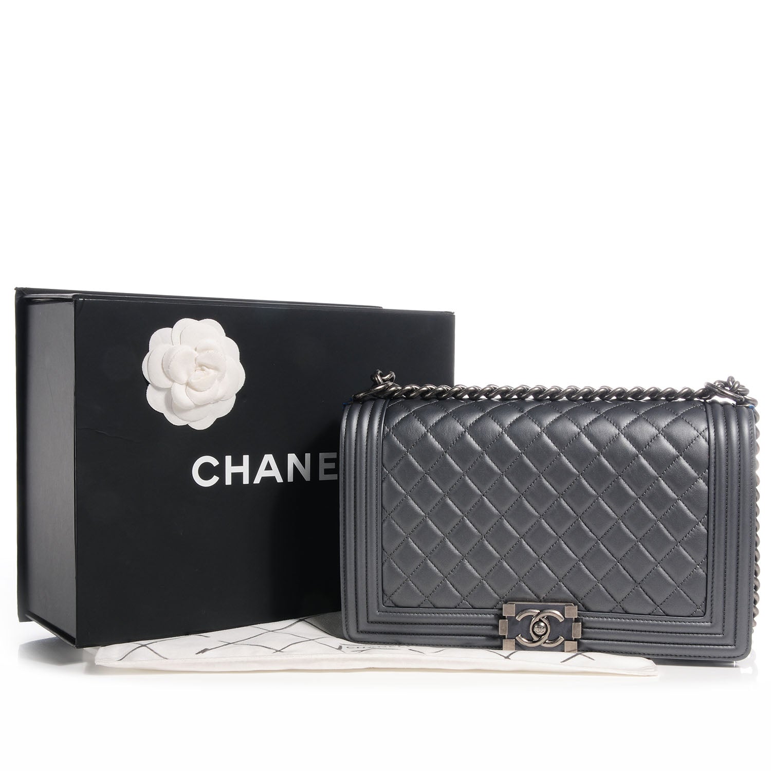 Chanel Metallic Calfskin Quilted Medium Boy Flap Dark Silver 5 of 9