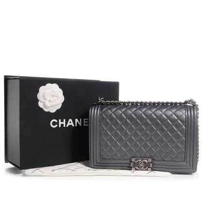 Chanel Metallic Calfskin Quilted Medium Boy Flap Dark Silver 5 of 9
