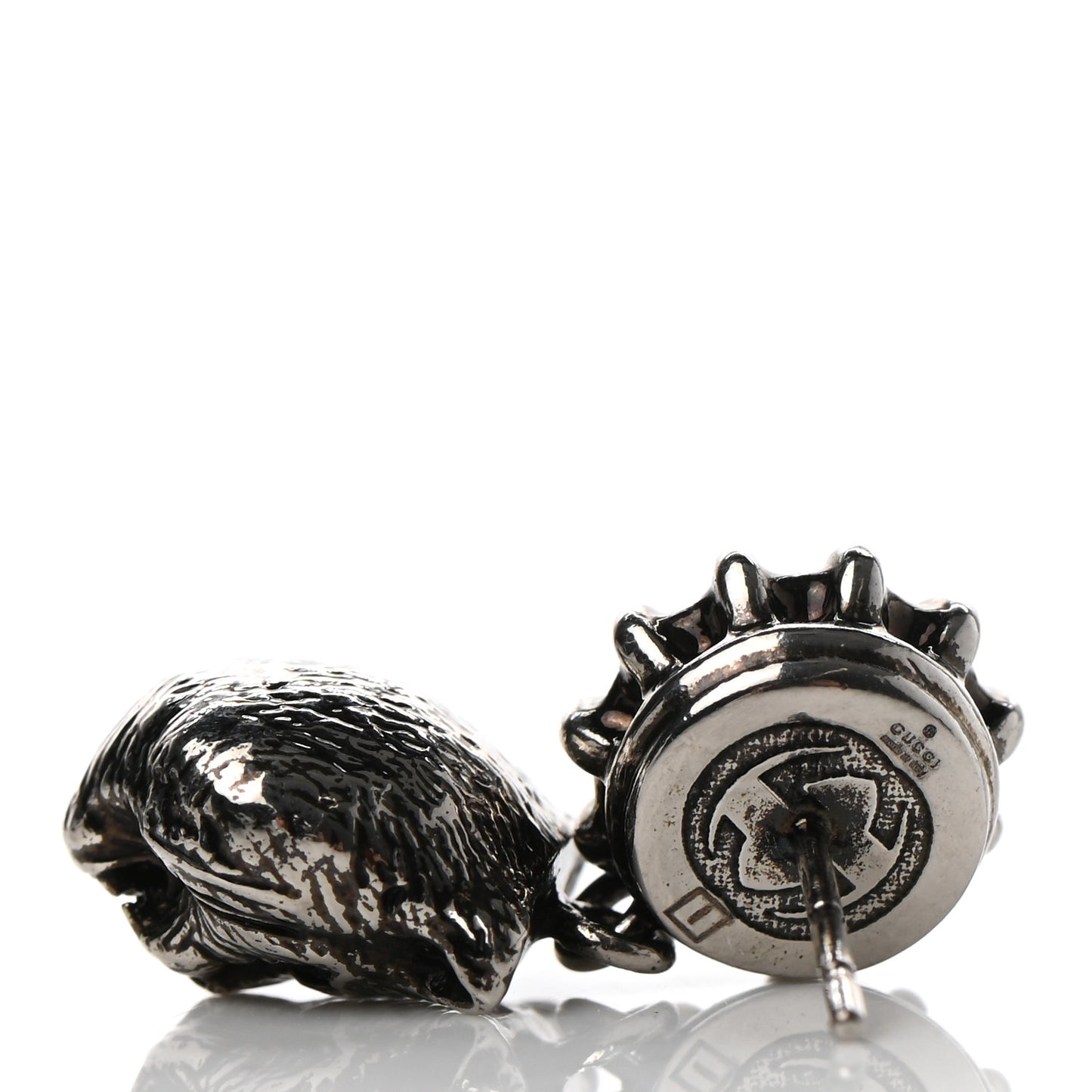 Metal Crystal Feline Earrings Aged Silver Pink