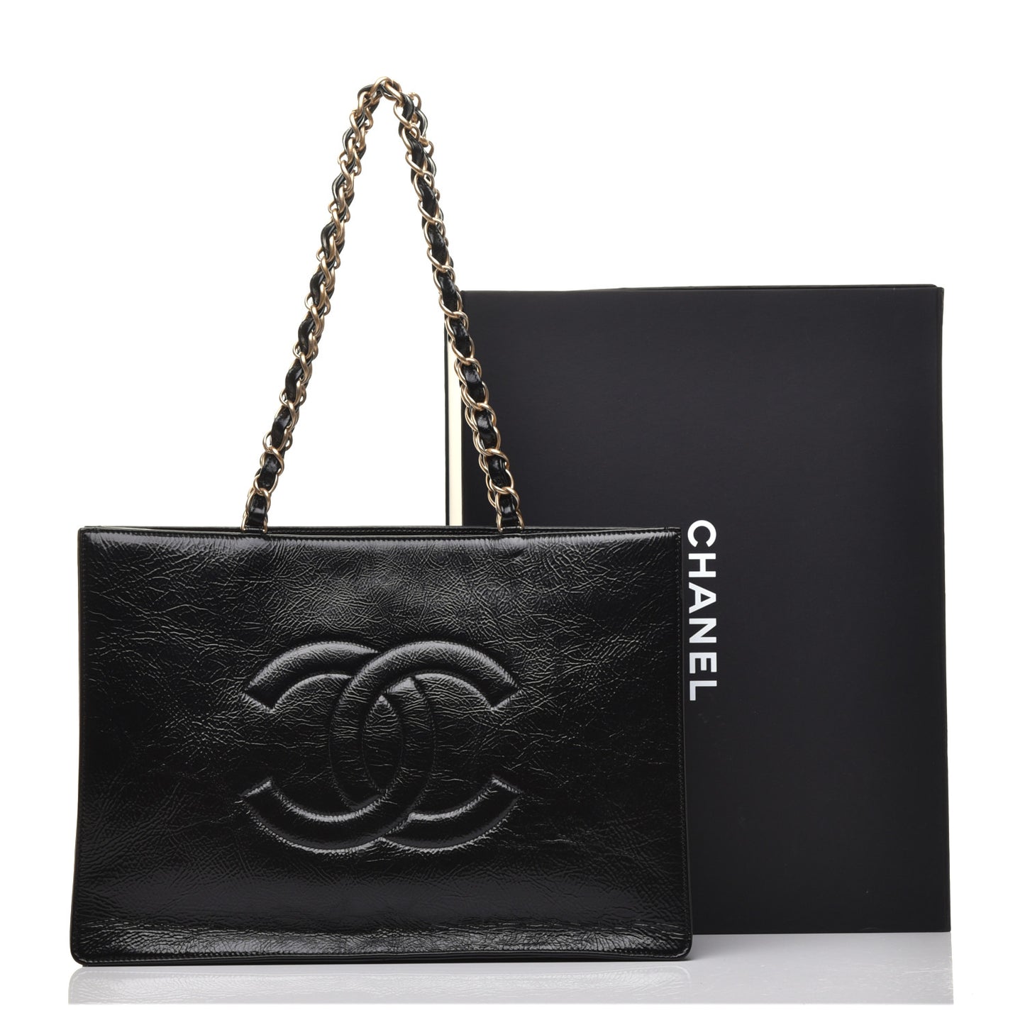 Shiny Aged Calfskin Shopping Bag Black