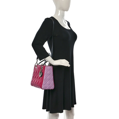 Christian Dior Lambskin Cannage Medium Tri-Color Lady Dior Fuchsia Anemone Black 2 of 16