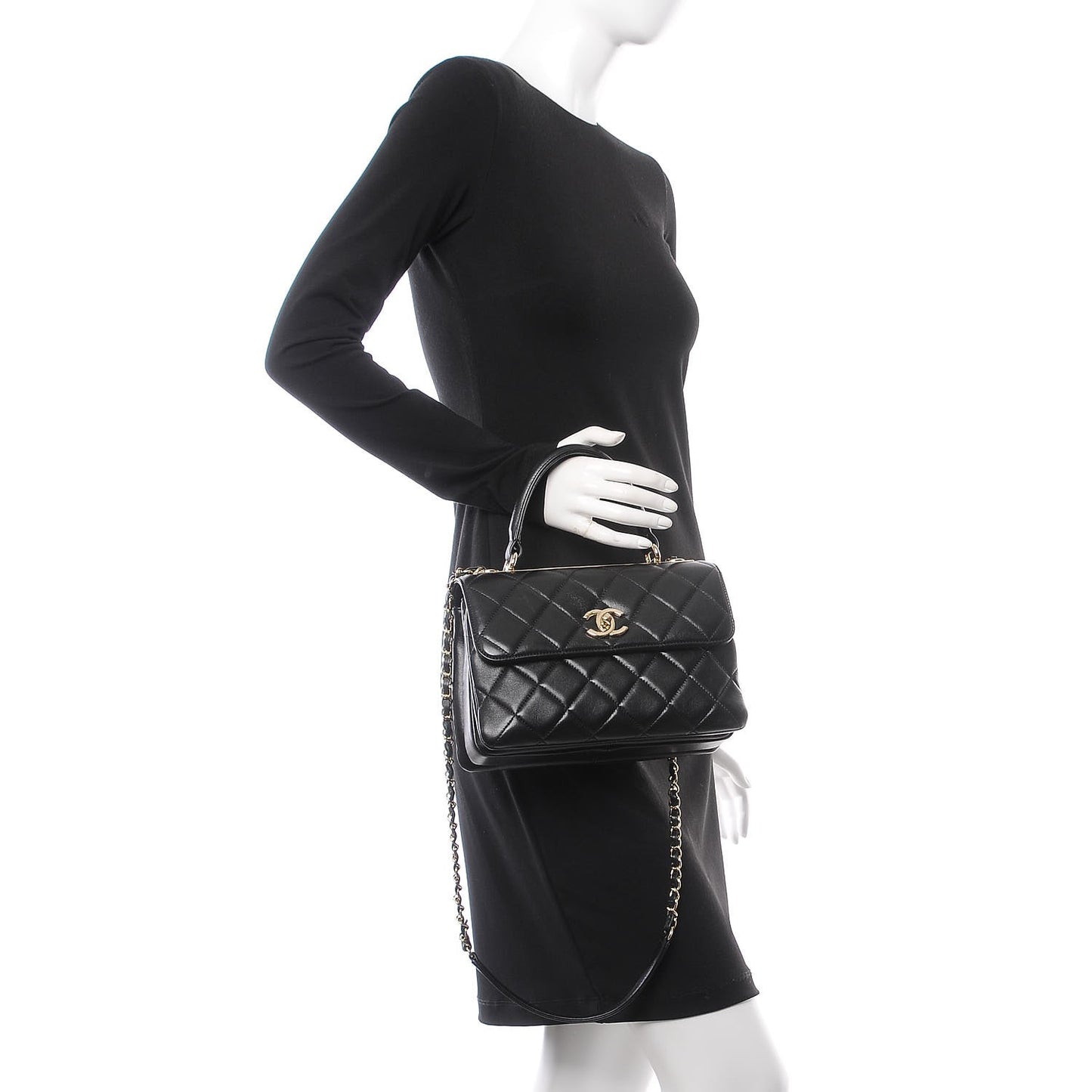 Lambskin Quilted Small Trendy CC Dual Handle Flap Bag Black