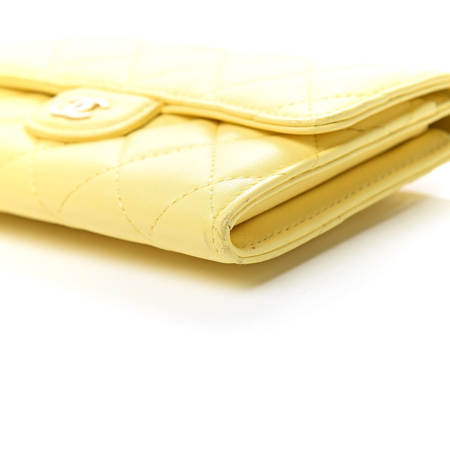 Lambskin Quilted Small Flap Wallet Yellow