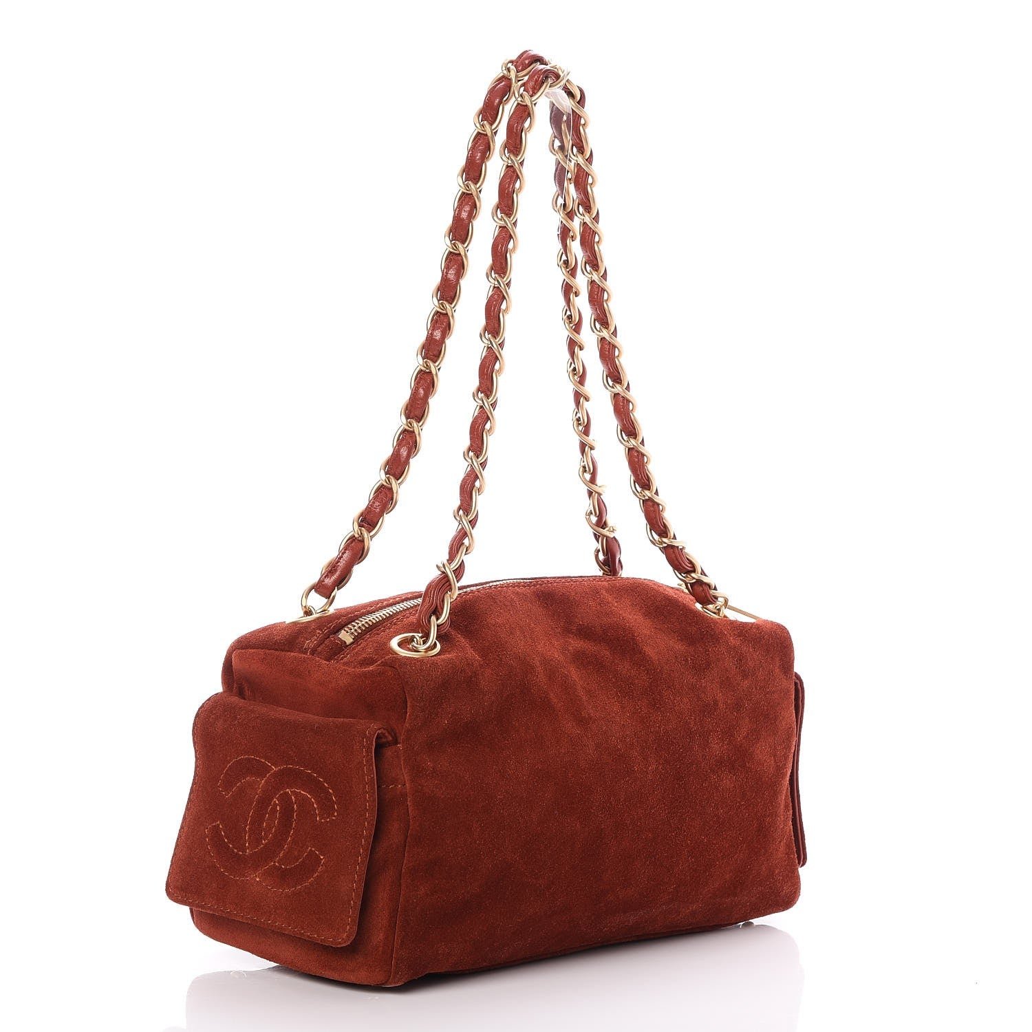 Chanel Suede CC Shoulder Bag Dark Orange 3 of 7
