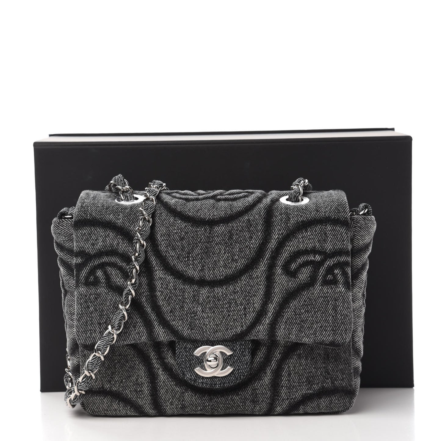 Denim Stitched Mini Square Flap Black