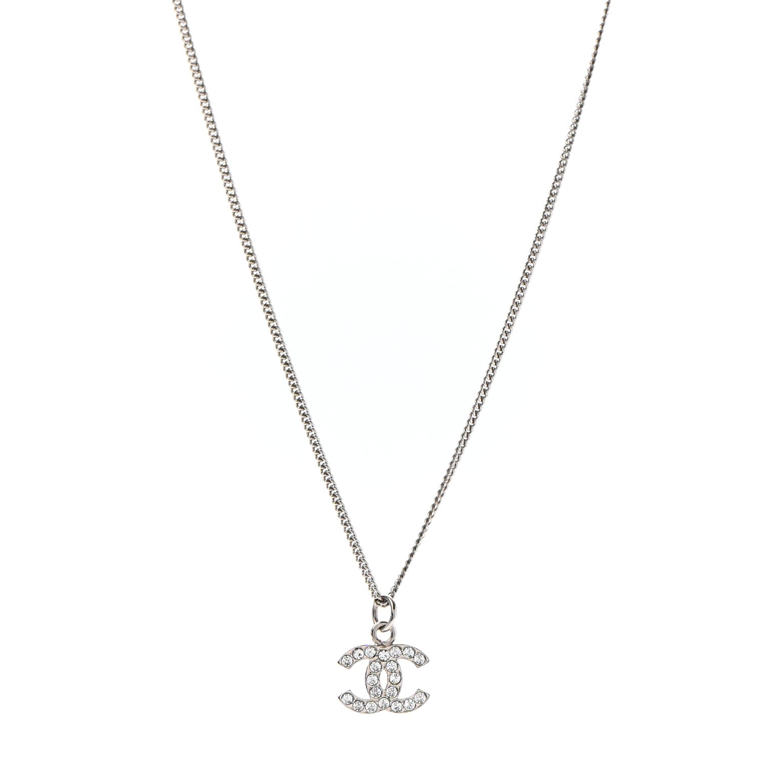 Chanel Crystal Timeless CC Necklace Silver 1 of 5