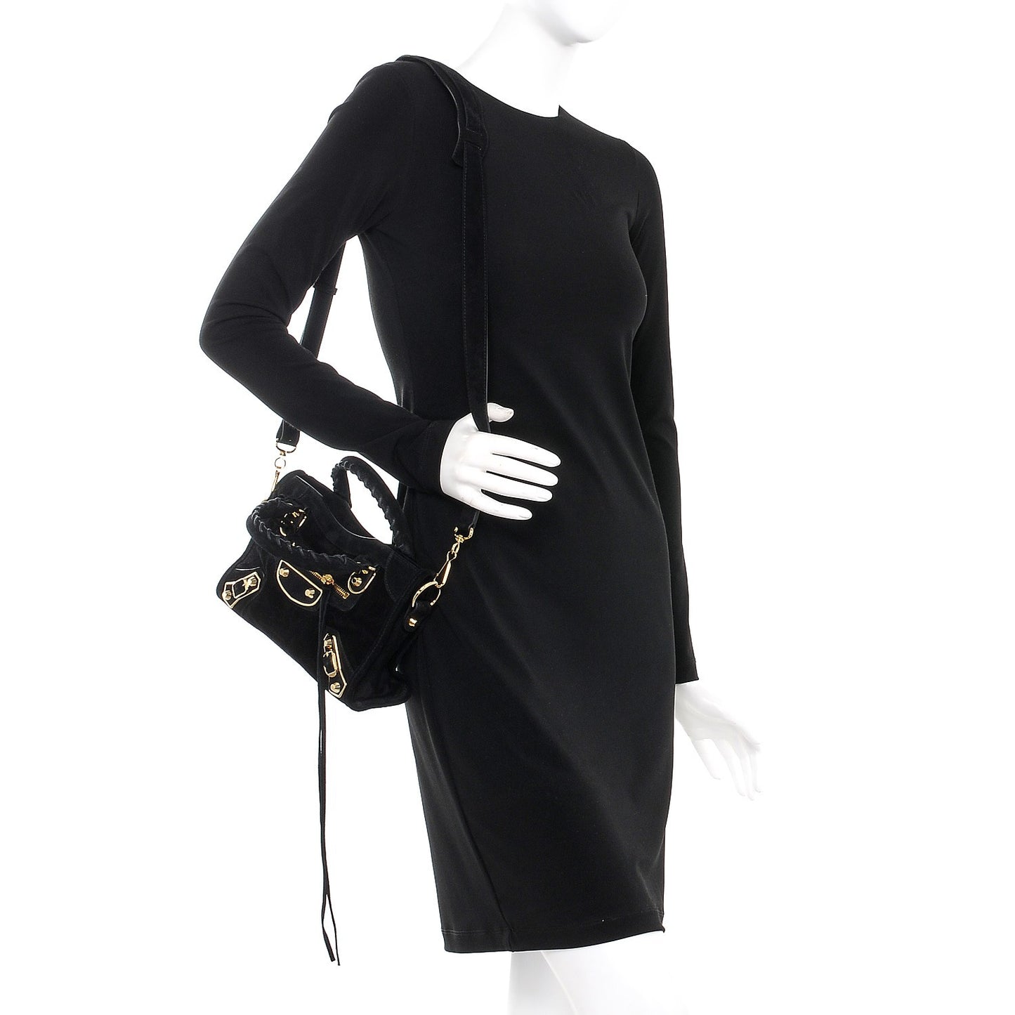 Baby Daim Suede Gold Metallic Edge Hardware Mini City Black