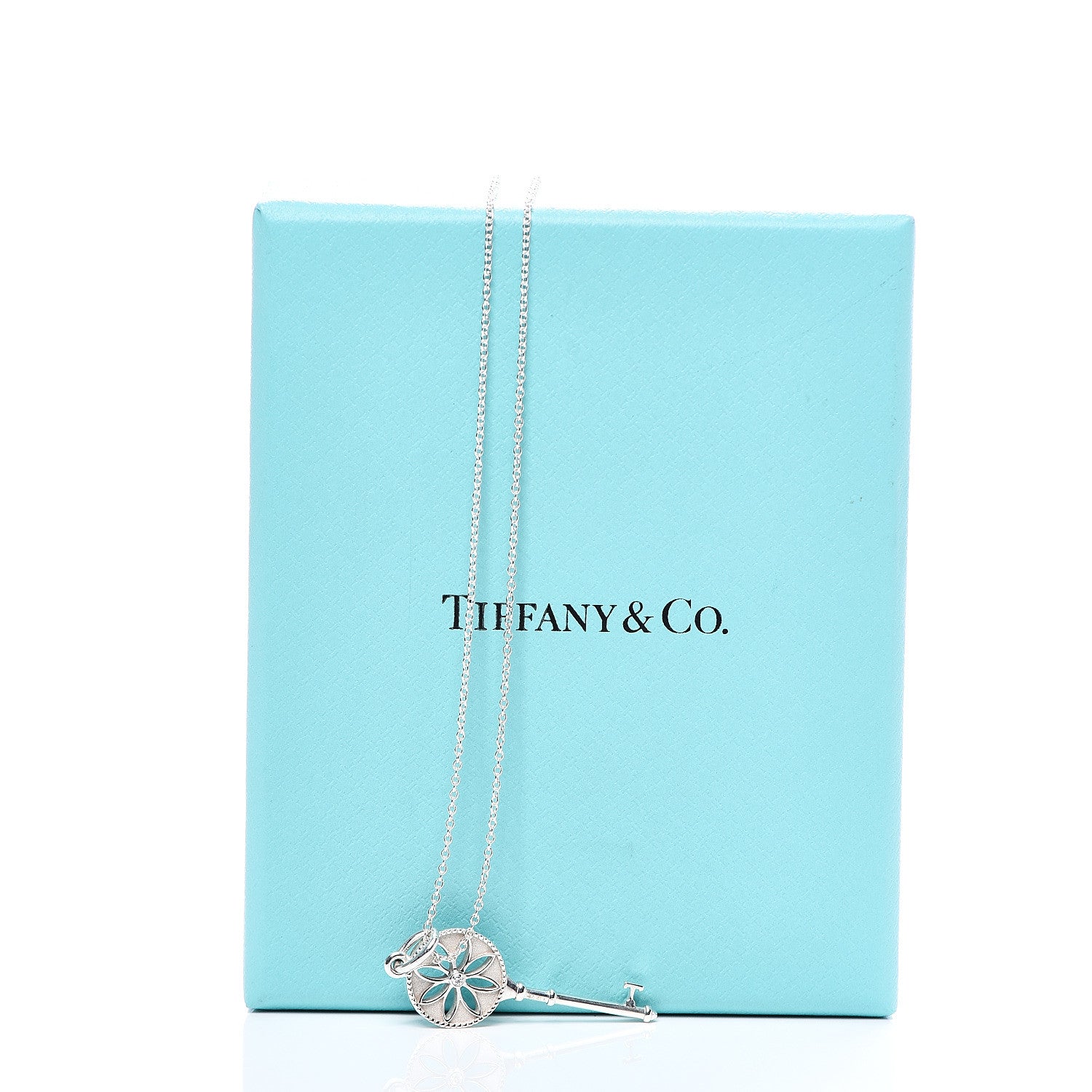 Tiffany Sterling Silver Diamond Small Daisy Key Pendant Necklace 7 of 7