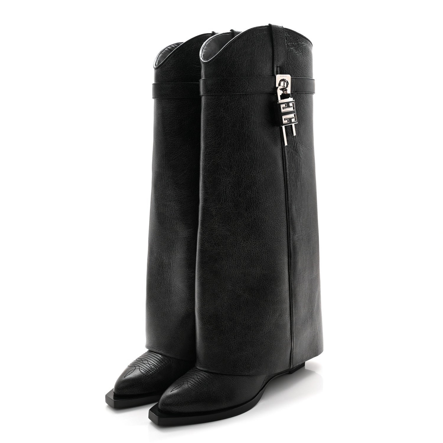 Givenchy Calfskin Cowboy Shark Lock High Boots 38 Black 3 of 7