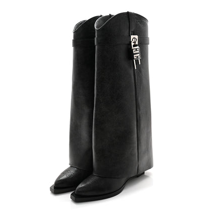 Givenchy Calfskin Cowboy Shark Lock High Boots 38 Black 3 of 7