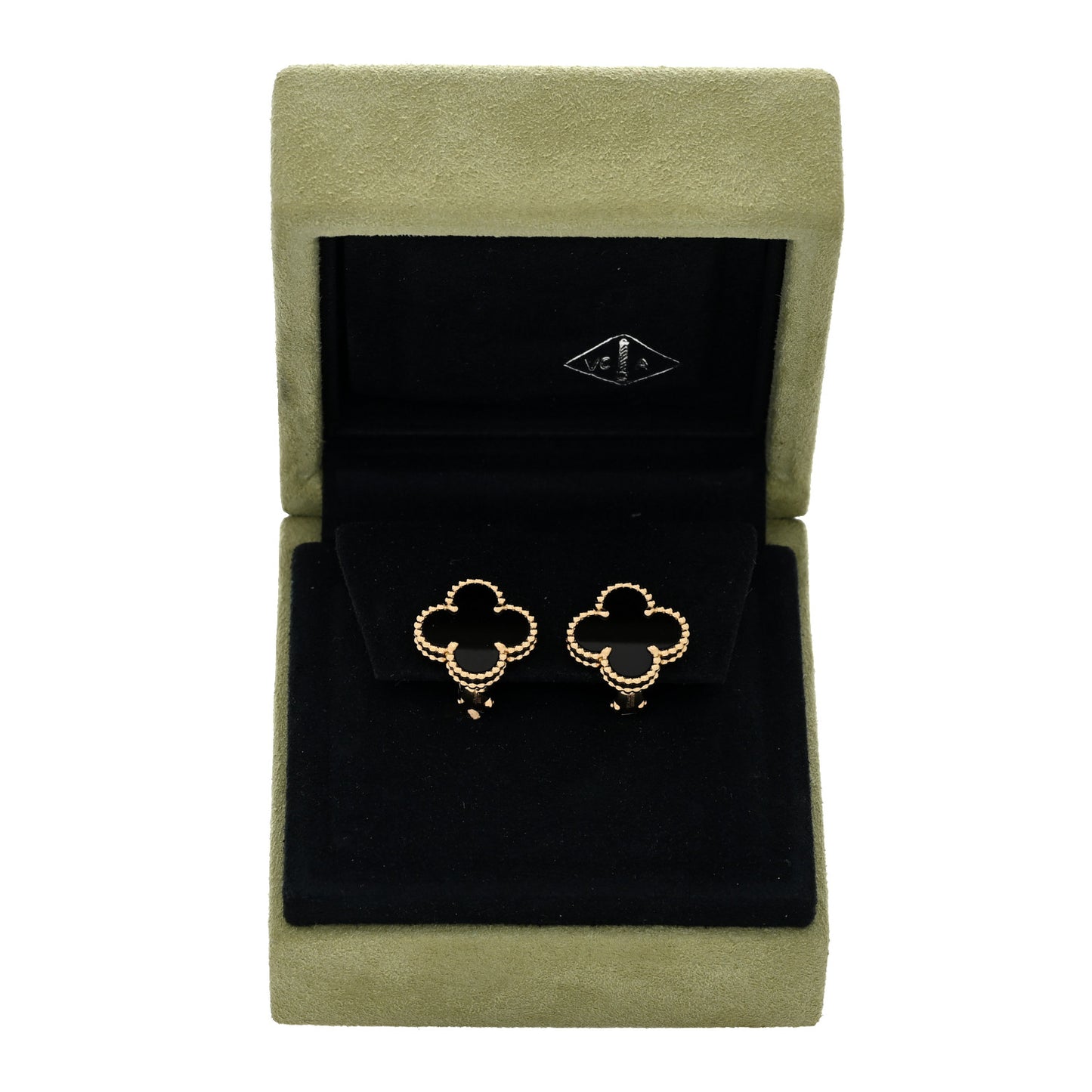 18K Yellow Gold Black Onyx Vintage Alhambra Earrings