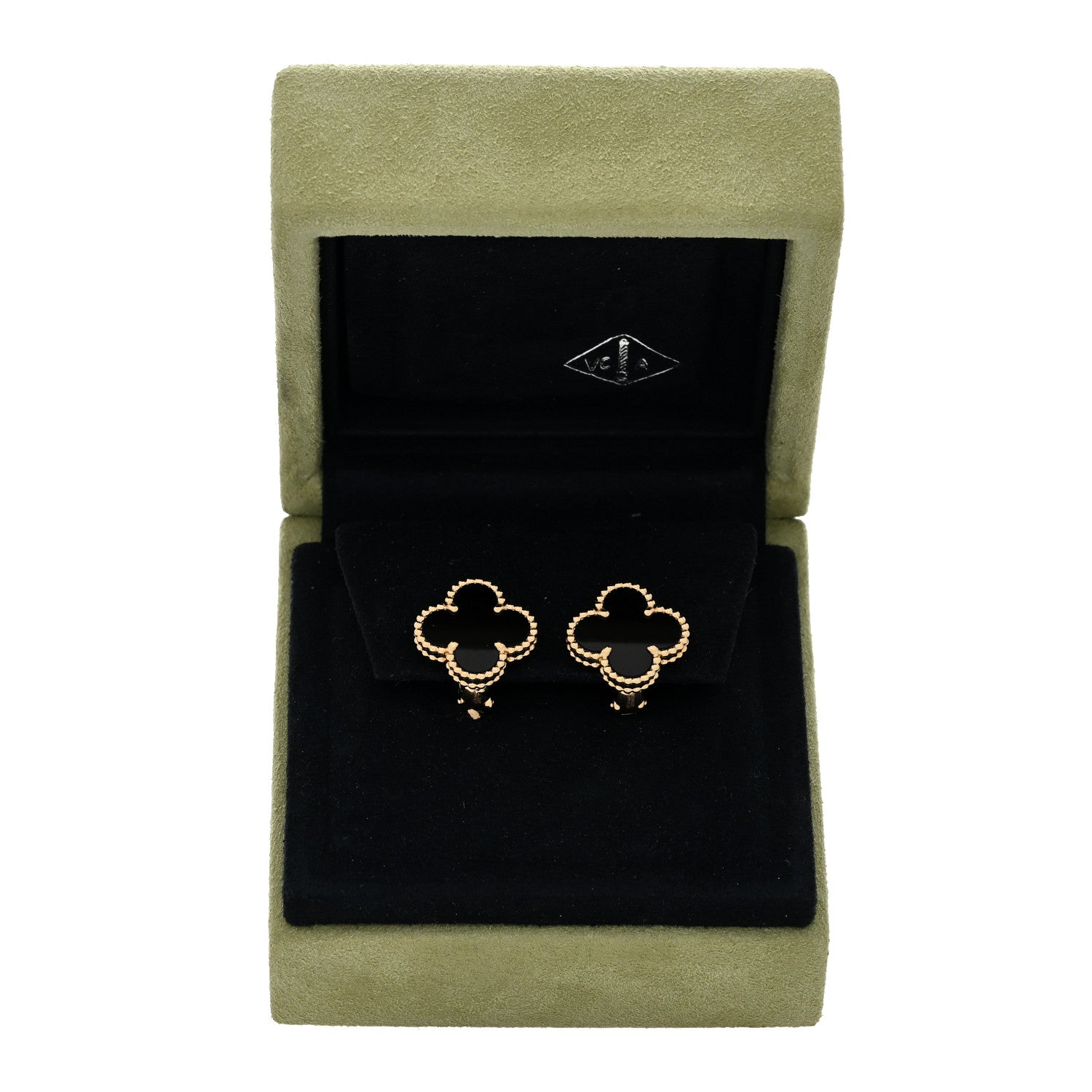 Van Cleef & Arpels 18K Yellow Gold Black Onyx Vintage Alhambra Earrings 5 of 5