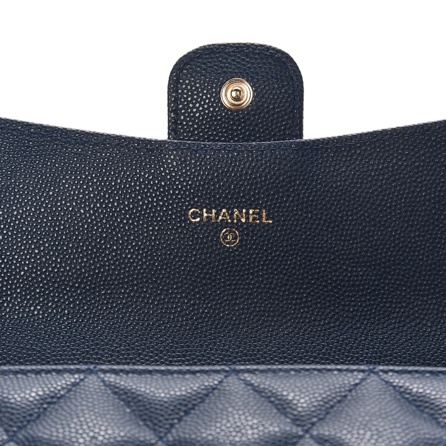 Caviar Quilted Large Gusset Flap Wallet Navy