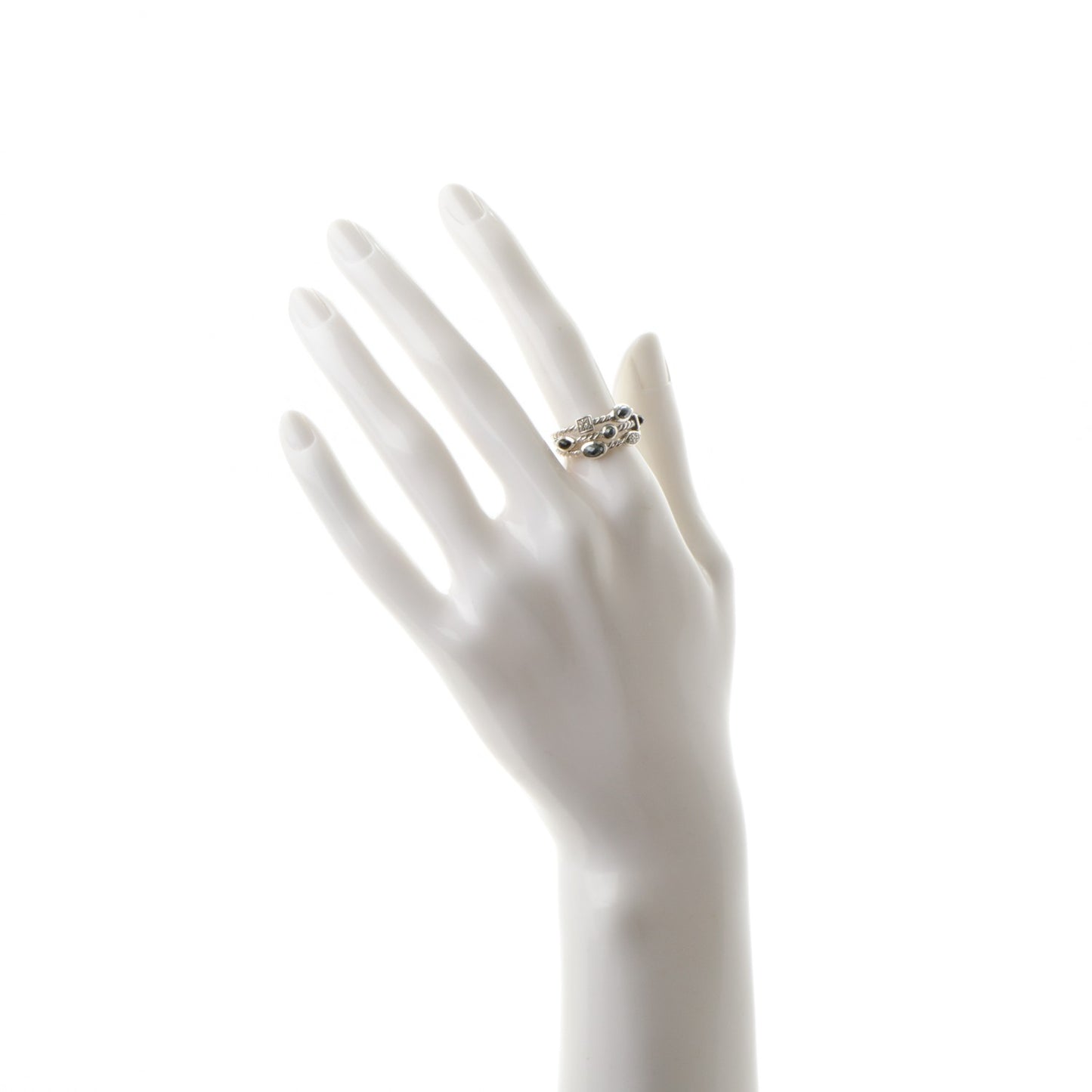 Sterling Silver Diamond Onyx Hematine Confetti 3 Row Ring 7