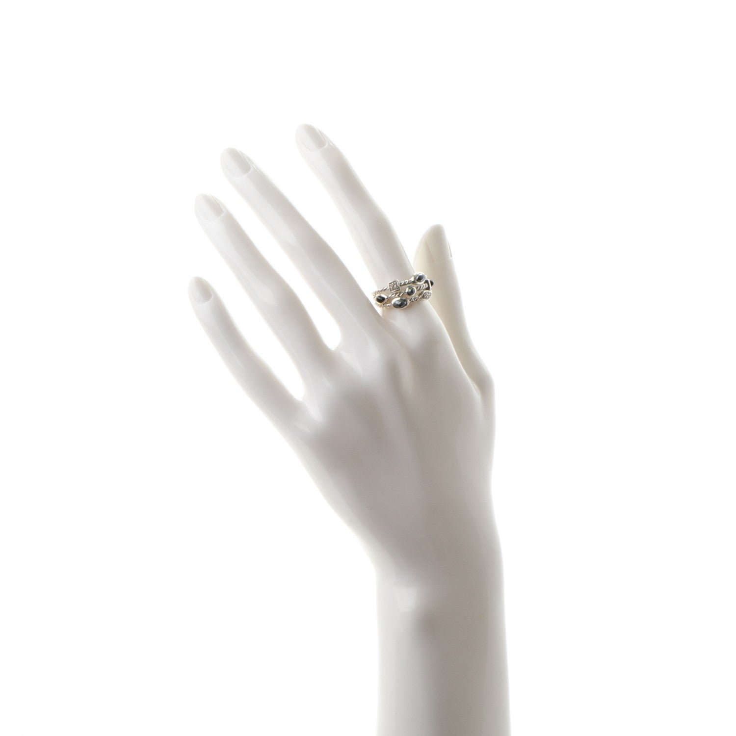 David Yurman Sterling Silver Diamond Onyx Hematine Confetti 3 Row Ring 7 2 of 4