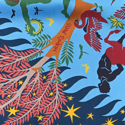 Hermes Silk Sous Le Charme d'Orphee Double Face Scarf 90 Bleu Azur Bordeaux Vert 3 of 4