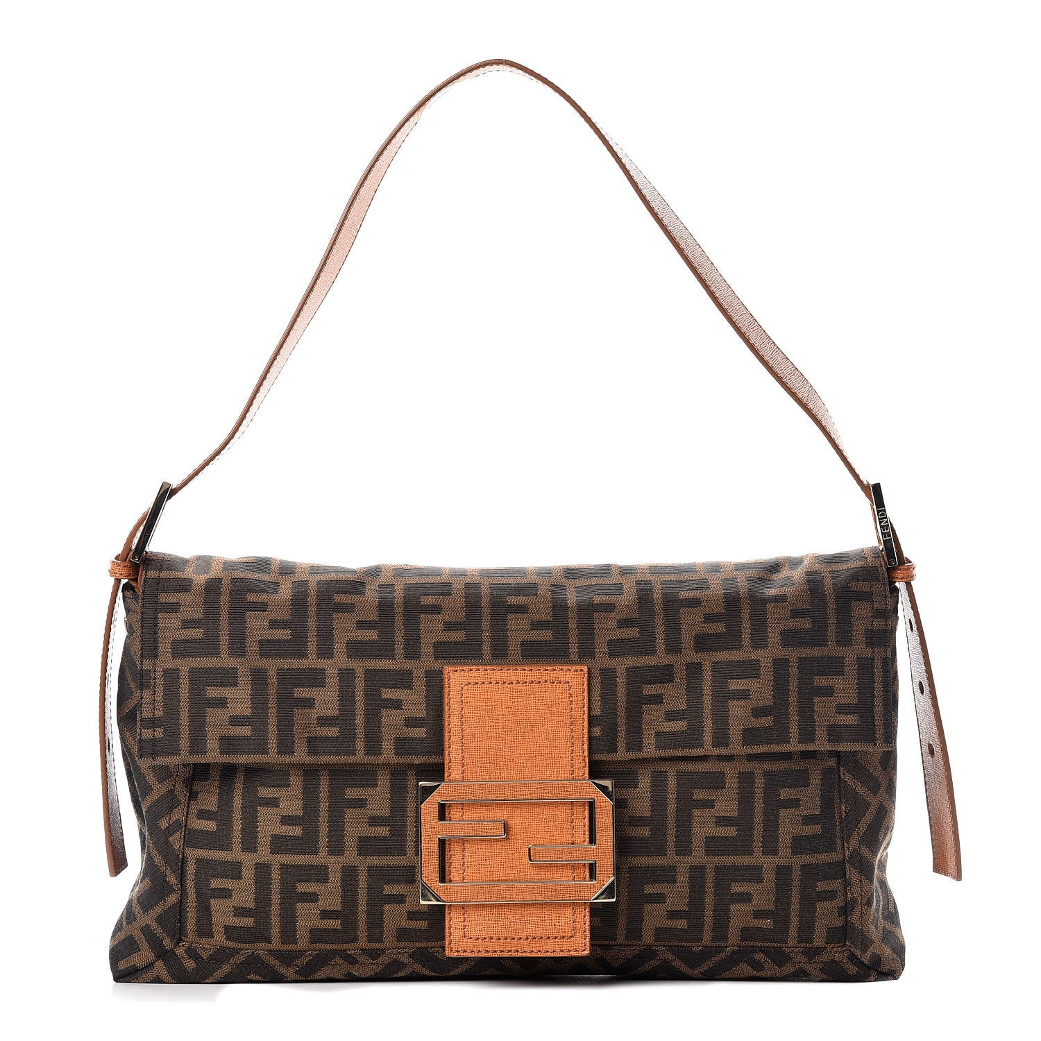 Fendi Zucca Vitello Elite Messenger Baguette Tobacco Ocra 1 of 11