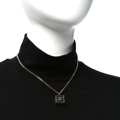 Chanel Metal Enamel CC Square Necklace Gold Black 2 of 5