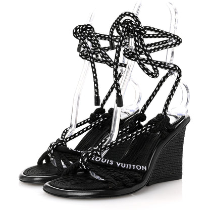 Louis Vuitton Fabric Maia Rope Wedge Sandal 38 Black 4 of 8